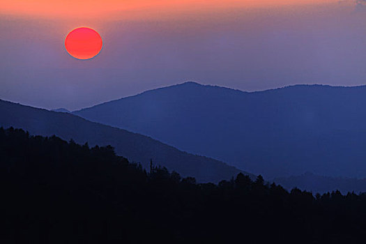 美国,田纳西,大烟山国家公园,日落,风景,俯瞰,画廊