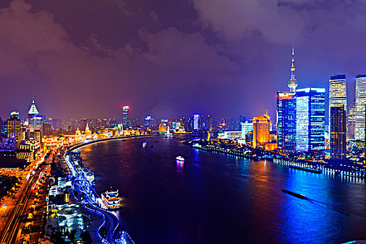 中国,上海,城市,外滩,黄浦江,浦东,光亮,夜晚,东方明珠塔