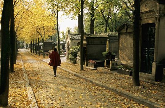 法国,巴黎,拉雪兹神父公墓,墓地,女人,小路