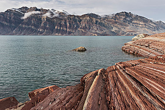 色彩,石头,地层,海洋,沉淀物,峡湾,东北方,格陵兰,国家公园,北美