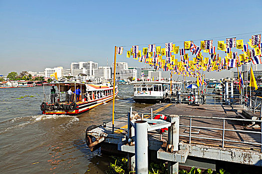 停止,水上出租车,湄南河,曼谷