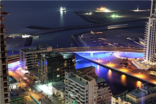 迪拜,码头,光亮,夜晚,阿联酋