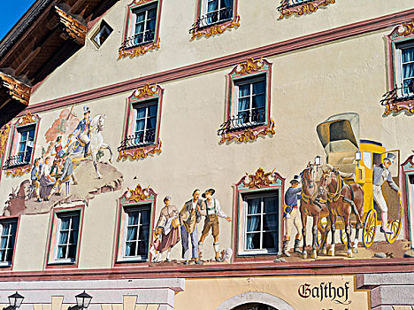 老城,米滕瓦尔德,传统,壁画,巴伐利亚,德国,大幅,尺寸