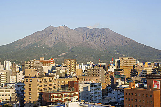 日本,九州,鹿儿岛,城镇风光,火山