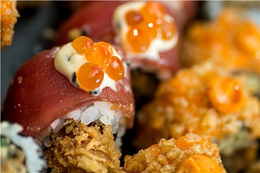寿司,三文鱼,红色,鱼子酱