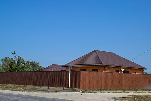 房子,金属,褶皱,屋顶,栅栏,褐色,侧面