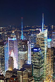 纽约,市中心,天际线,摩天大楼,城市,夜晚