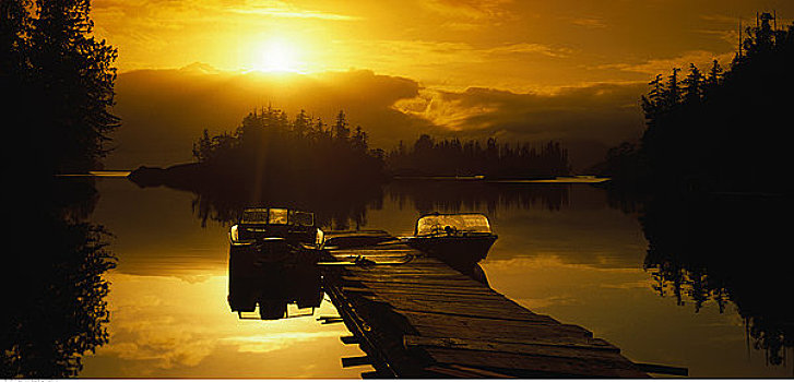 日落,上方,岛屿,温哥华岛,不列颠哥伦比亚省,加拿大