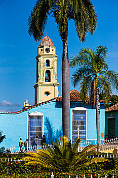 钟楼,高处,蓝色,房子,特立尼达,古巴