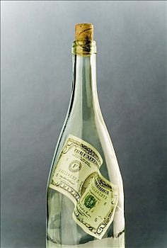 美元,美国,钞票,葡萄酒瓶