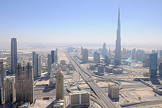 航拍,交通,连通,道路,哈利法,摩天大楼,迪拜,阿联酋,中东