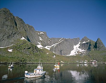 山峦,海洋,罗浮敦群岛,挪威