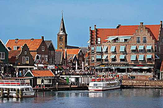 荷兰,港口,教堂,尖顶,背景
