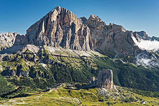 风景,山,摇滚团体,五个,塔,后面,多,白云岩,威尼托,意大利,欧洲
