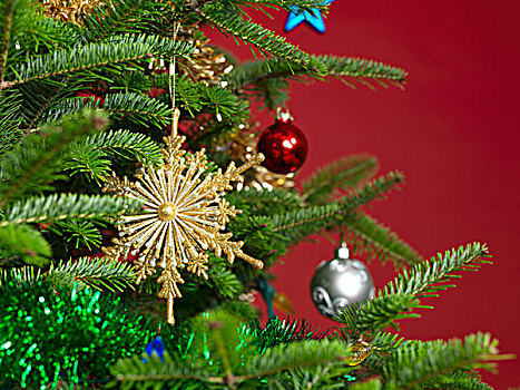 装饰,圣诞树,特写