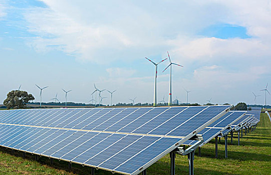 德国,风能,涡轮,太阳能电池板,环境,地点,靠近,汉堡市,绿色