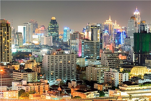 曼谷,市区,商务,区域,夜晚