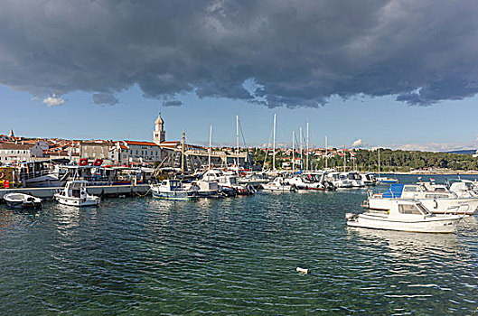 风景,上方,港口,城镇,克尔克岛,克罗地亚,欧洲