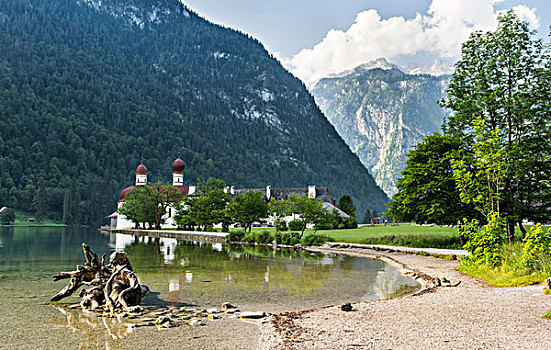 小教堂,岸边,湖,国家公园,巴伐利亚,德国,大幅,尺寸