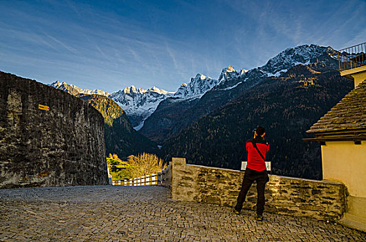 摄影师,山谷,阿尔卑斯山
