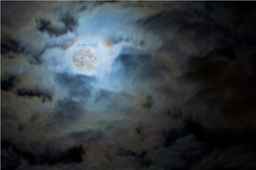 满月,夜晚,云
