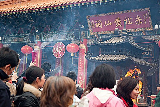 拥挤,春节,黃大仙祠,香港