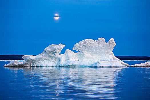 加拿大,努纳武特,领土,月亮,后面,融化,冰山,冰冻,水道,北方,边缘,哈得逊湾,靠近,北极圈