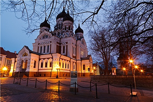 教堂,塔林,夜晚,爱沙尼亚