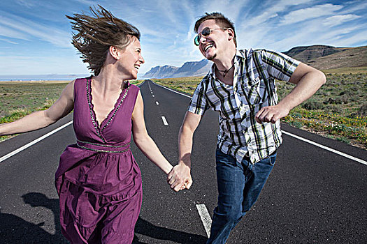 中年,夫妻,跑,途中,握手,兰索罗特岛,西班牙