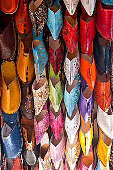 排,彩色,皮革,拖鞋,市场货摊,摩洛哥
