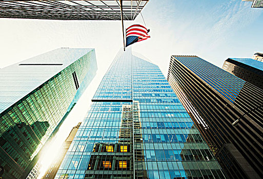 美国国旗,摩天大楼,纽约