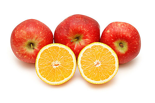 三个,红苹果,两个,橘子,隔绝,白色背景
