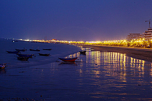 北海,金滩,银滩,礁石,沙滩,浴场,海水,海浪,风光,自然,夜景