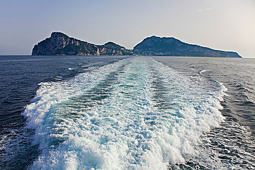 尾流,渡轮,风景,卡普里岛,那不勒斯湾,坎帕尼亚区,区域,意大利,欧洲