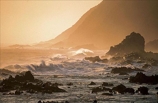 海浪,石头,海洋,日落,齐齐卡马国家公园,南非