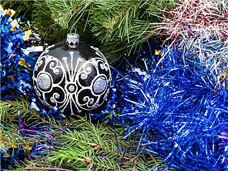 黑色,玻璃,圣诞节,彩球,闪亮装饰物,圣诞树