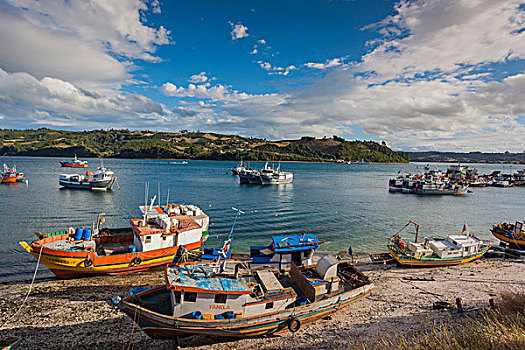智利,奇洛埃岛,渔船