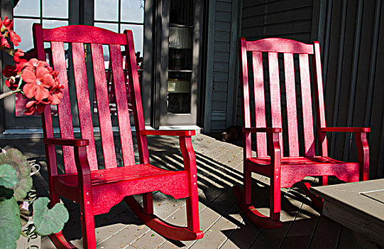 红色,宽木躺椅,公寓,门廊,港口,城镇,希尔顿头岛,南卡罗来纳,美国