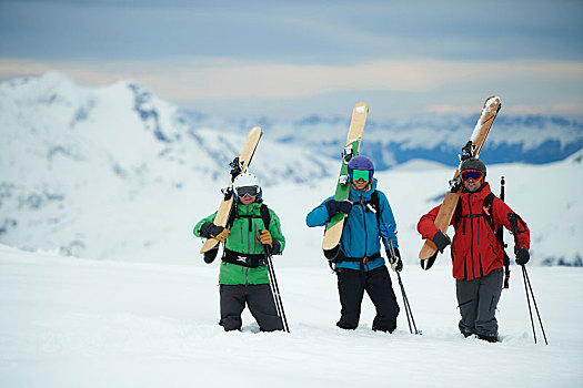 风景,三个,男性,滑雪,头像,隆河阿尔卑斯山省,法国