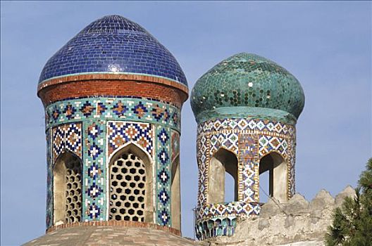 塔,遮盖,彩色,镶嵌图案,乌兹别克斯坦
