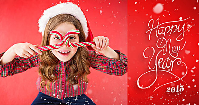 高兴,小女孩,圣诞帽,拿着,拐棍糖