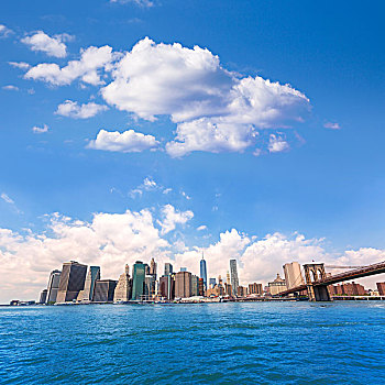 布鲁克林大桥,曼哈顿,天际线,纽约,阳光,美国