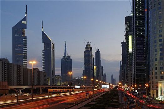 摩天大楼,道路,酋长国,迪拜,阿联酋,中东