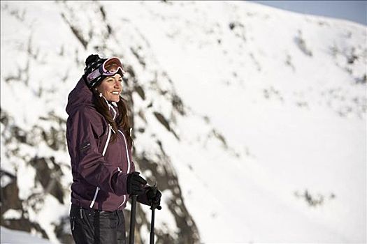 女人,滑雪,不列颠哥伦比亚省,加拿大