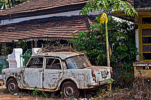 汽车残骸,帕那吉,果阿,印度,亚洲