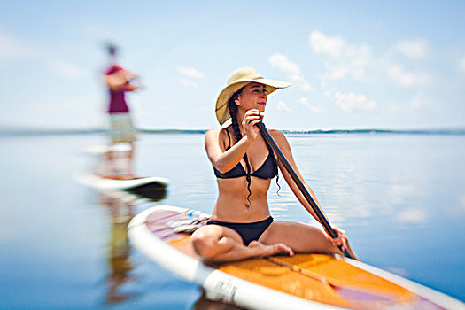 女人,独木舟,港口,佛罗里达,美国