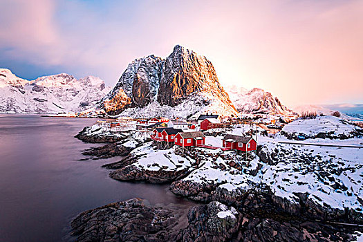 罗浮敦群岛,挪威,冬天,风景,日出