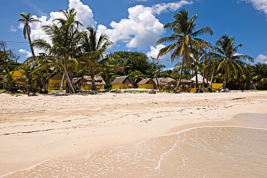 海滩,游客,小屋,小,玉米,岛屿,加勒比海,尼加拉瓜,中美洲,北美