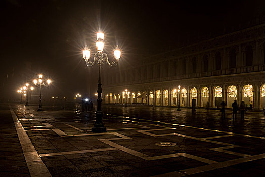 广场,圣马可广场,威尼斯,晚上,圣诞节,时期,氛围,灯光,拱廊