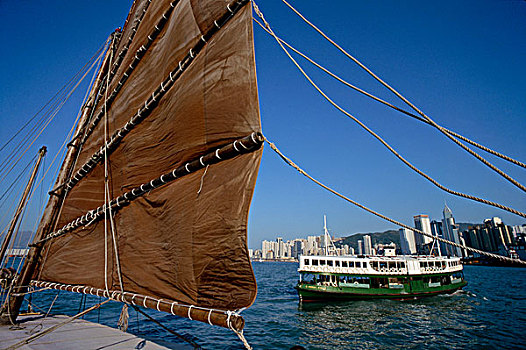 中国,香港,帆船,星,渡轮